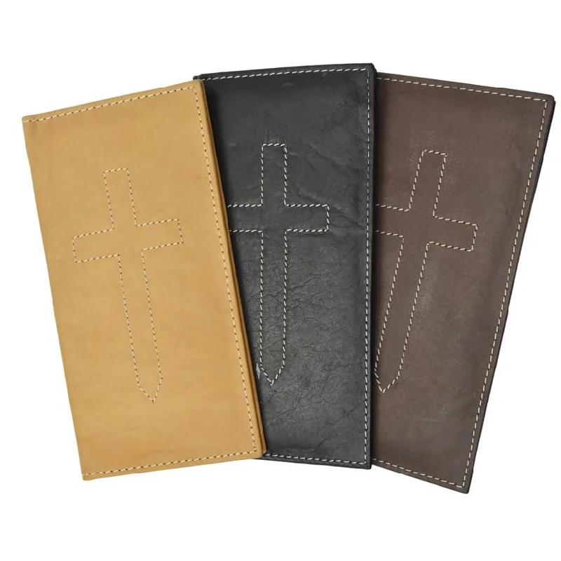 Stylish men wallets for parties-wallets for men with inner zipper compartment -Leather Checkbook Cover Cross Sign