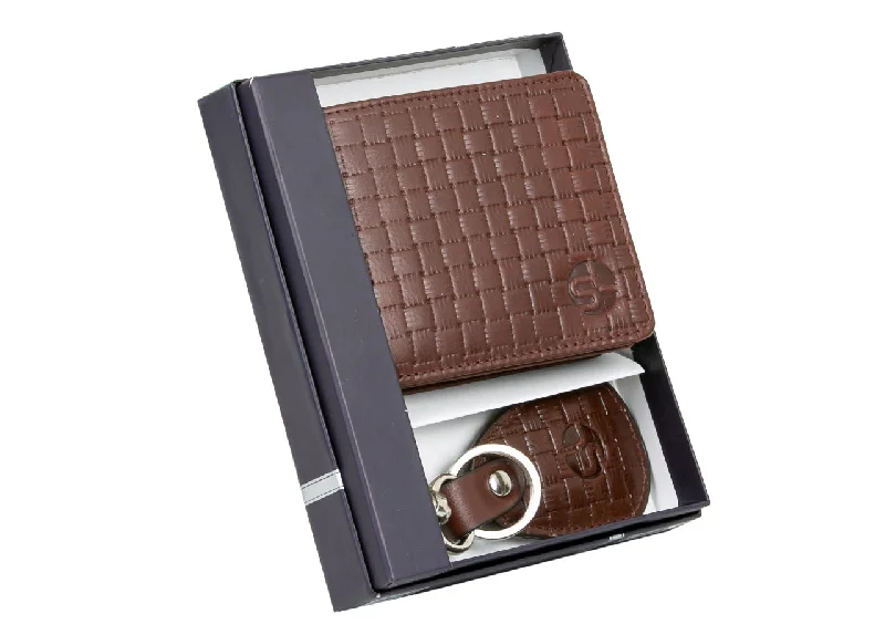 Stylish men wallets for events-carbon fiber wallets for men -MENS LEATHER WALLET WITH KEY RING COMBO 991742 (BROWN)