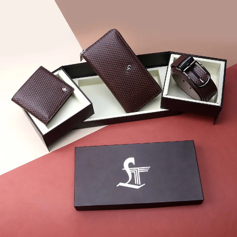 Durable men wallets for daily wear-wallets for men with leather exterior -Ready to Ship Luxury Corporate Gift - Couple Wallet Gift Set | Set of III Gift Set (Men's Wallet, Belt & Ladies Wallet)