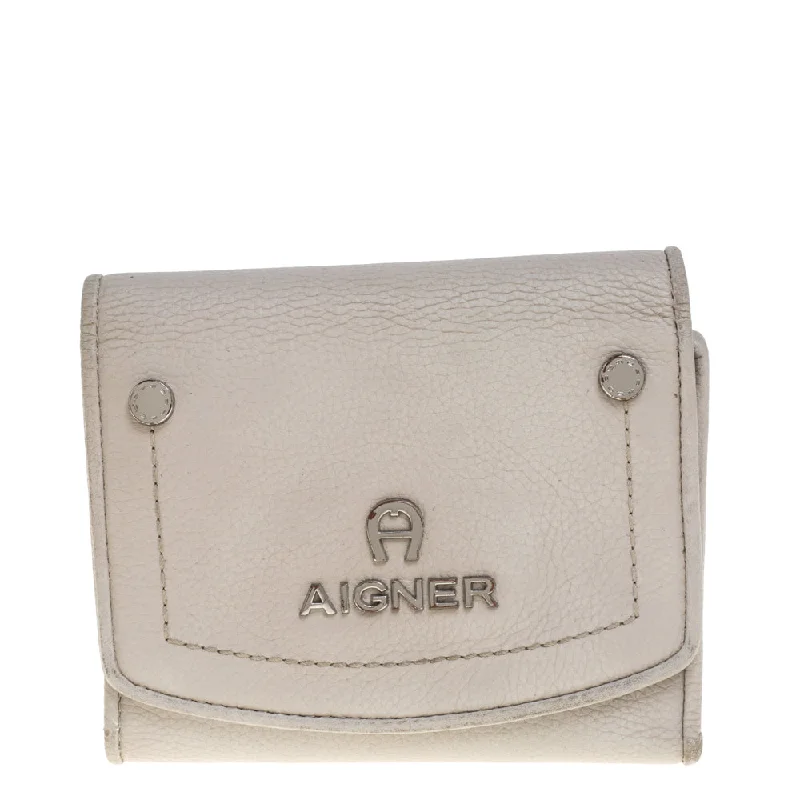 Wallets for teenagers-Cute keychains for bags-Aigner Grey Leather Trifold Wallet