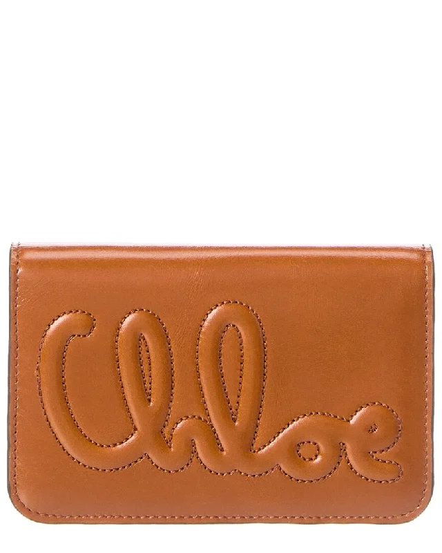 Keychains with engraved message-Minimalist wallets with card slots-Chloé Logo Leather Card Case