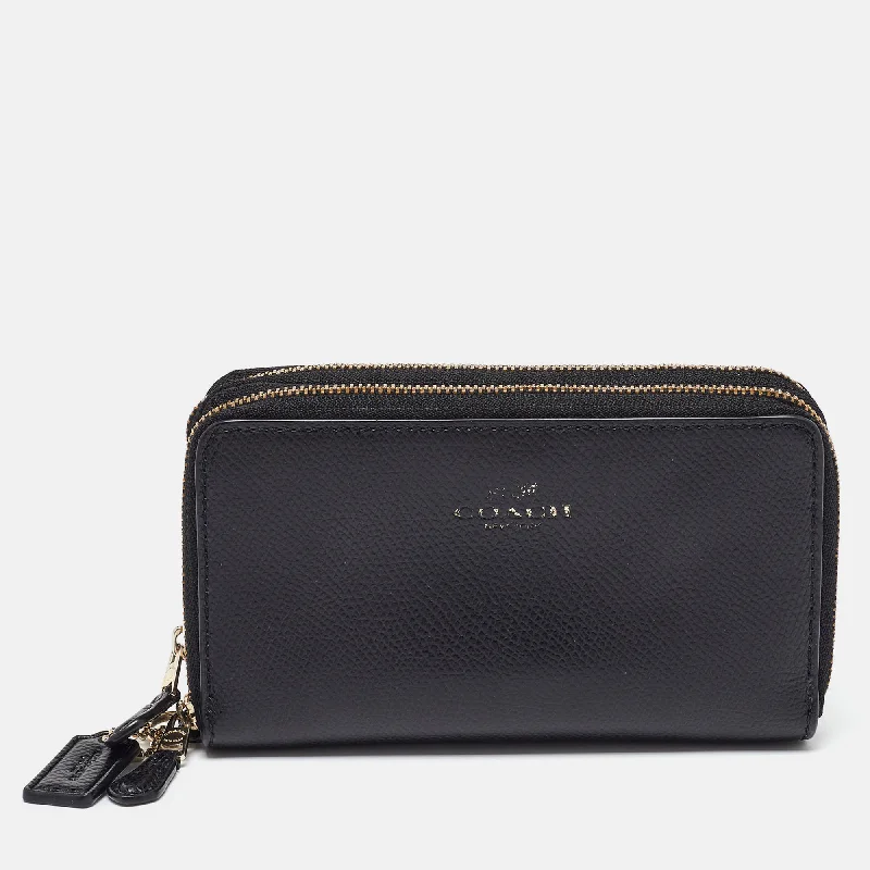 Wallets for everyday appeal-Keychains for gifts for her-Coach Black Leather Double Zip Around Wallet