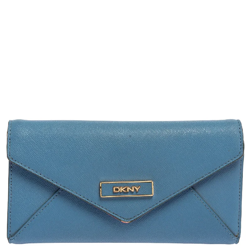 Wallets for stylish look-Unique keychains for friends-Dkny Blue/pink Leather Long Trifold Wallet