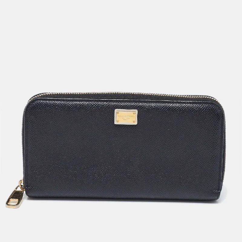 Wallets for everyday carry-Keychains for wedding favors-Dolce & Gabbana Black Leather Zip Around Wallet