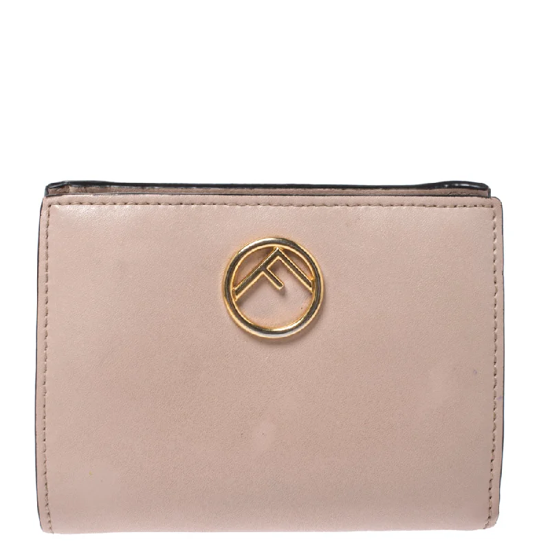 Wallets with sleek look-Small wallets for women-Fendi Beige Leather Bifold F Is Compact Wallet