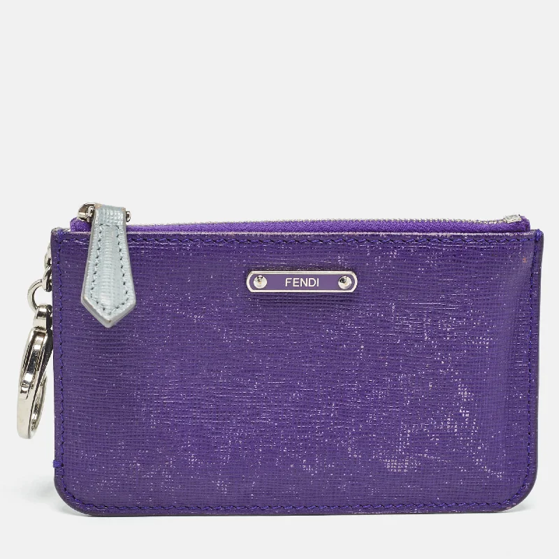 Wallets for travel look-Travel wallets with passport holder-Fendi Purple/grey Leather Zip Coin Pouch