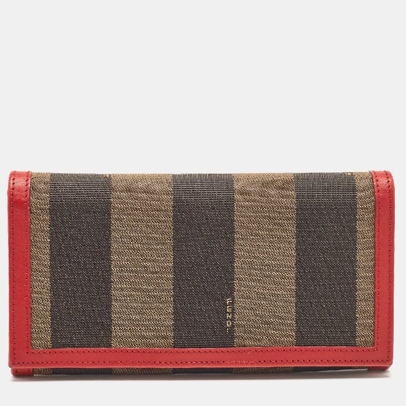 Keychains with key fob-Luxury leather wallets for women-Fendi Red/brown Stripe Canvas And Leather Flap Continental Wallet