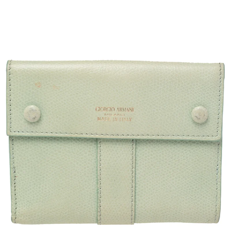 Wallets with minimalist texture-Wallets with multiple compartments-Giorgio Armani Green Leather French Wallet