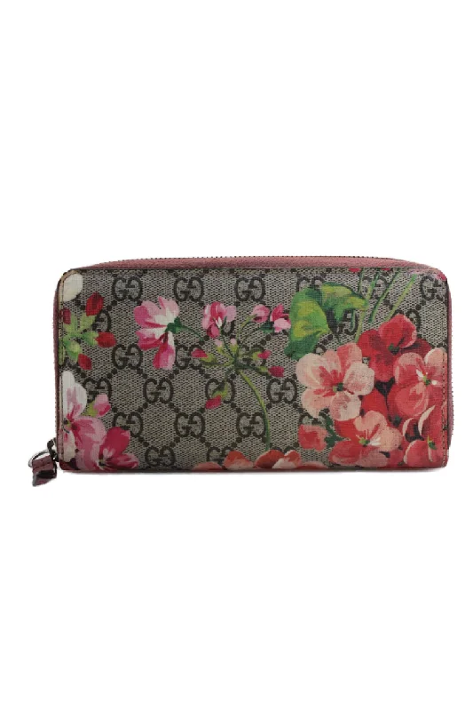 Wallets for urban design-Wallets for women with coin section and card slots-Gucci Womens Monogram Blooms  Canvas Floral Print Zip Around Wallet Multi Colored