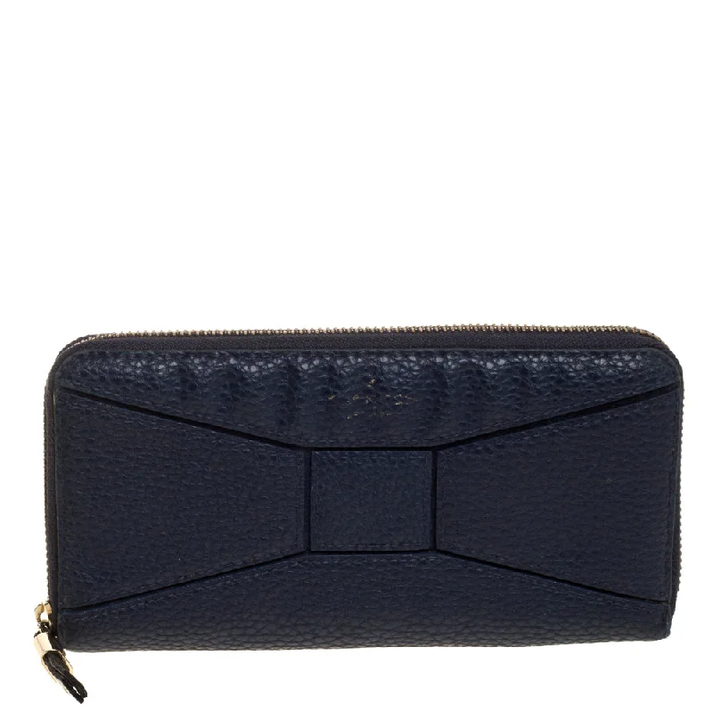 Keychains with chain link-Slim wallets for women with RFID-Kate Spade Navy Blue Leather Zip Around Wallet