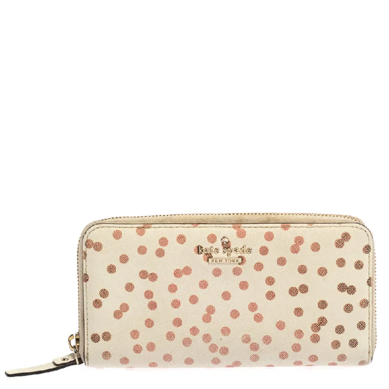 Wallets with sleek texture-Keychains for family reunion-Kate Spade White/red Polka Dots Zip Around Wallet