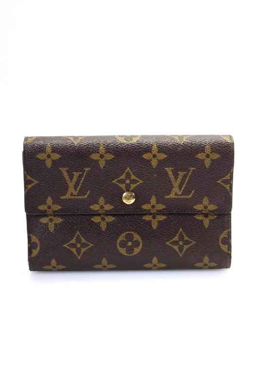 Wallets with minimalist style-Personalized wallets for a family reunion-Louis Vuitton Womens Monogram Canvas Etui Papier Folded Snap Button Wallet Brown