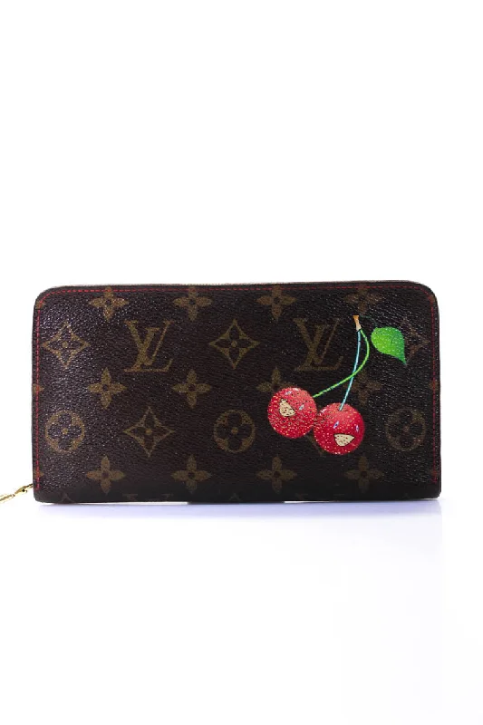 Wallets for everyday design-Keychains with retro patterns-Louis Vuitton X Takashi Murakami Womens Brown Monogram Cerises Zip Wallet