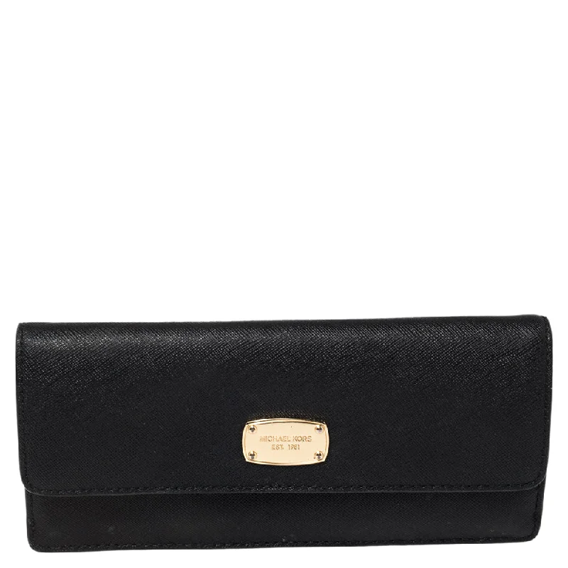 Keychains with sleek appeal-Retro keychains for collectors-Michael Kors Black Leather Flap Continental Wallet