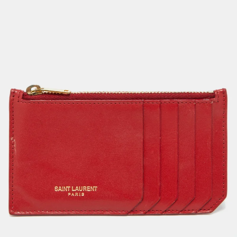 Wallets for compact storage-Stylish wallets for men with multiple slots-Saint Laurent Red Leather Zip Card Case