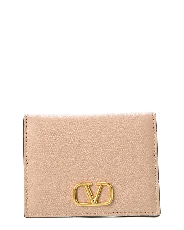 Wallets with soft tag-Custom leather wallets for everyday use-Valentino VLogo Leather Card Case