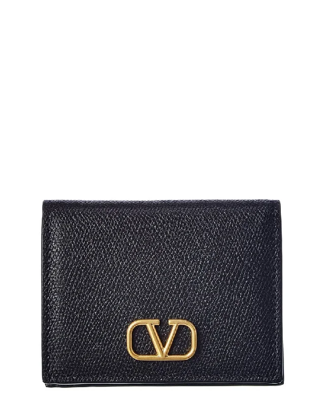 Wallets for travel style-Keychains for family heirlooms-Valentino VLogo Signature Grainy Leather Card Case