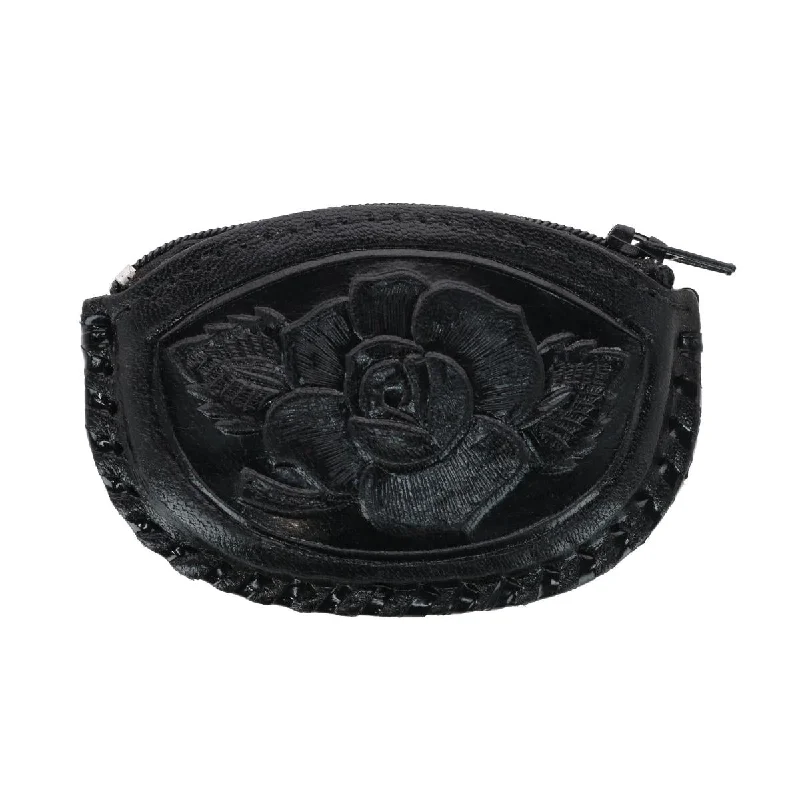 Wallets for everyday fashion-Wallets with zipped coin pockets for men-Women's Leather Embossed Coin Purse