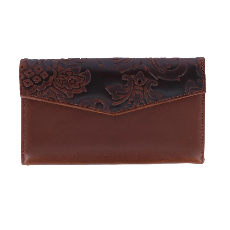 Wallets for minimalist wallets-Keychains for collection purposes-Women's Tooled Leather Organizer Clutch