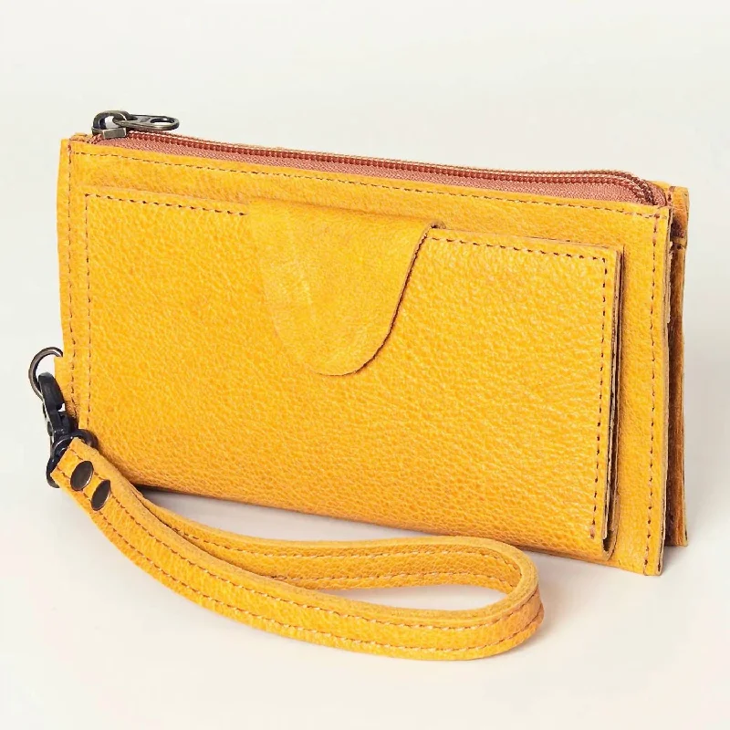 Keychains with custom style-Slim wallets with built-in compartments-Wristlet/wallet In Mustard