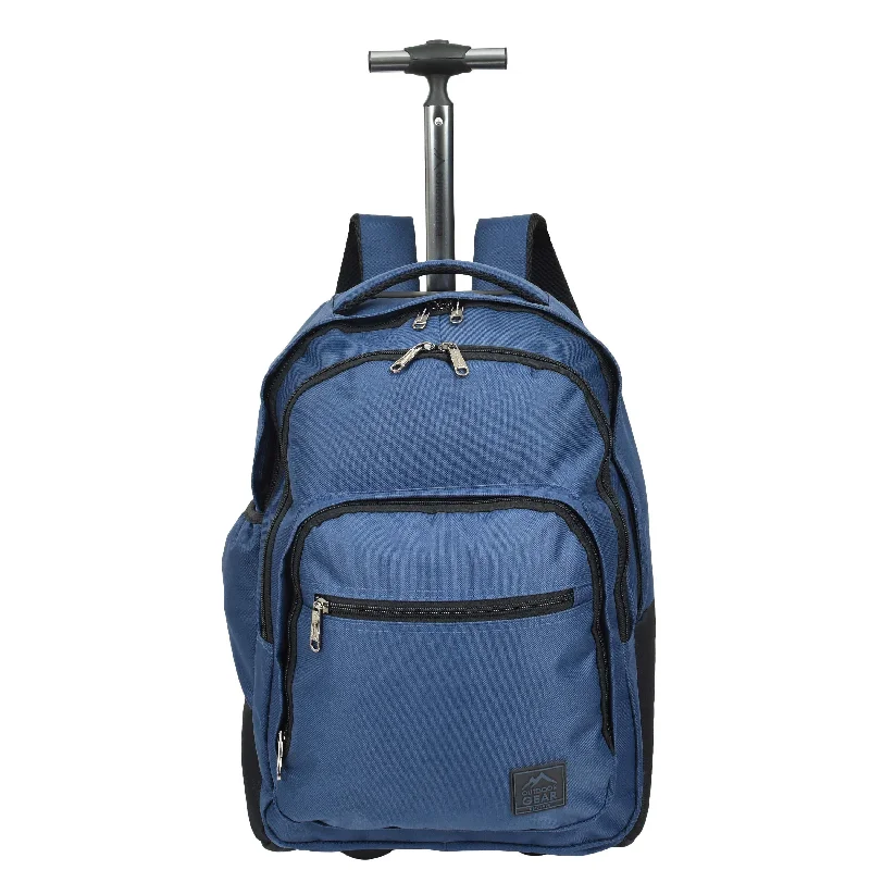 Backpack with large capacity-backpack with ergonomic back design-Cabin Size Backpack Wheels Hiking Trekking Telescopic Handle Vulcan Navy