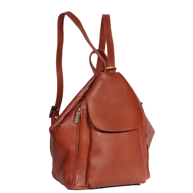 Backpack with sturdy handles-stylish backpack for university students-Ladies Leather Backpack Rome Brown