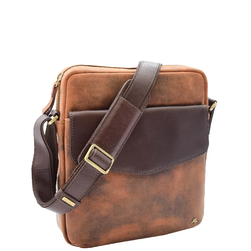 Crossbody versatile-Mens Hunter Crossbody Bag Organiser Genuine Leather Multi Pockets São Paulo Tan