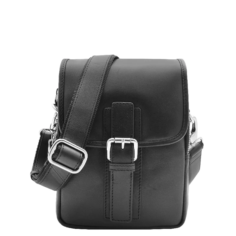 Crossbody simple design-Mens Trendy Smart Crossbody Bag Genuine Leather Messenger Lucas Black