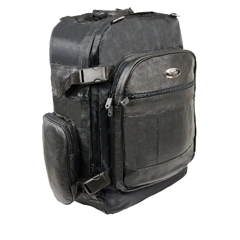 Affordable travel bag-Milwaukee Leather SH540 Medium Black Size Leather and Textile Motorcycle Sissy Bar Back Pack Bag