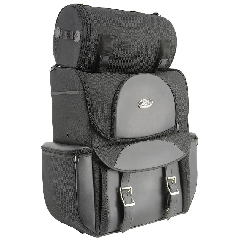 Bag with laptop sleeve-Milwaukee Leather SH605 Large Black Textile and PVC 2 Piece Touring Sissy Bar Motorcycle Bag