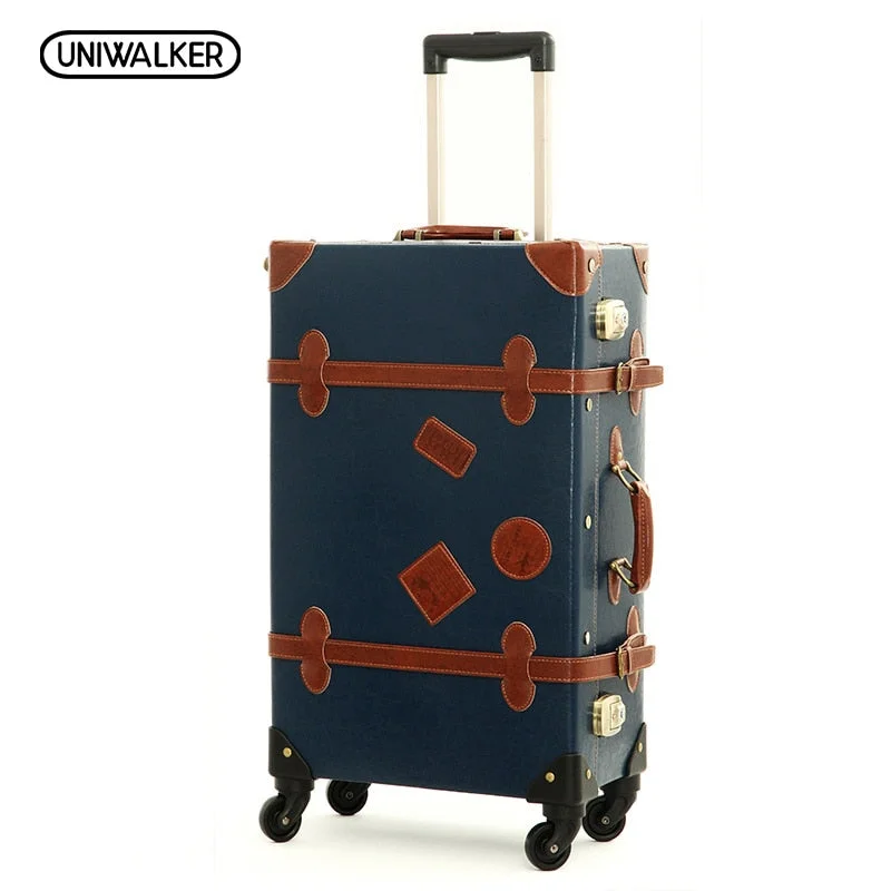 Suitcase for city kits-suitcase for easy travel packing-12" 20" 22" 24" 26" Drak Blue Retro Trolley Suitcase, 2Pcs/Set Vintage Travel Trolley Luggage