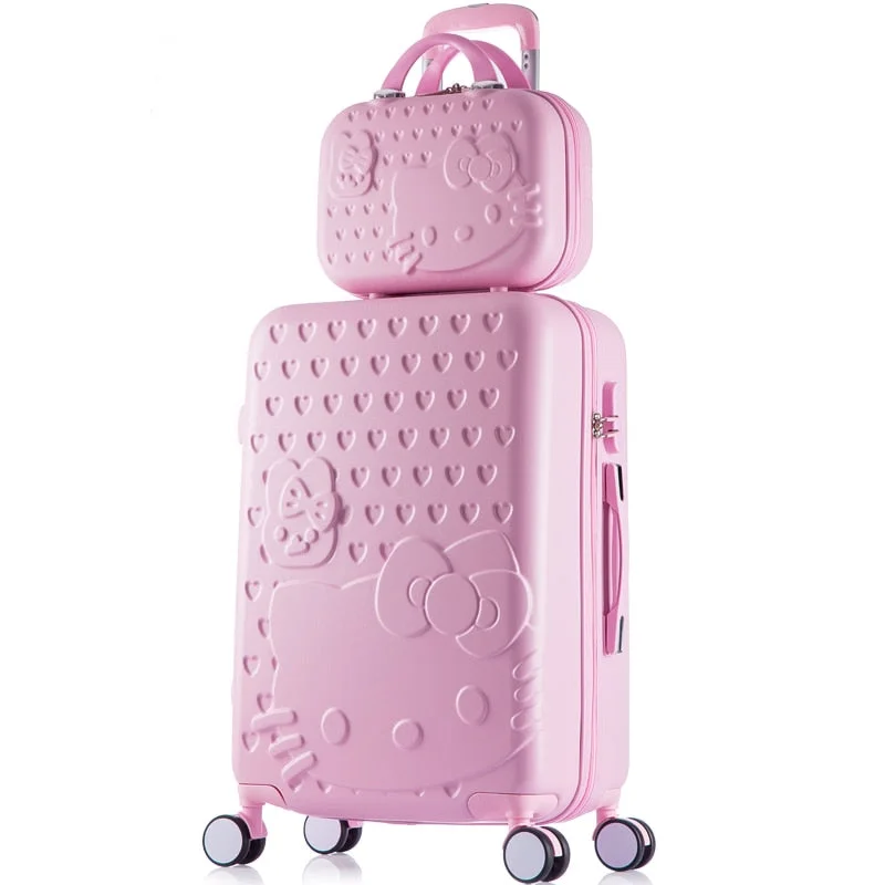 Suitcase with modern vibes-suitcase with removable shoulder strap-14 28Inches Abs+Pc Hardside Hello Kitty Travel Luggage Sets On Universal Wheels,Girl Pink Mint