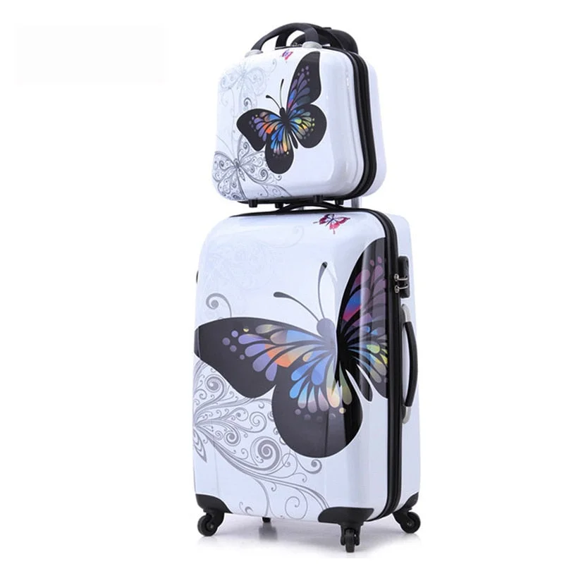 Suitcase with mesh lining-luxury cabin travel suitcase-20"+12" Amazing Hot Sales Japan Butterfly Abs Trolley Suitcase Luggage Sets/Pull Rod