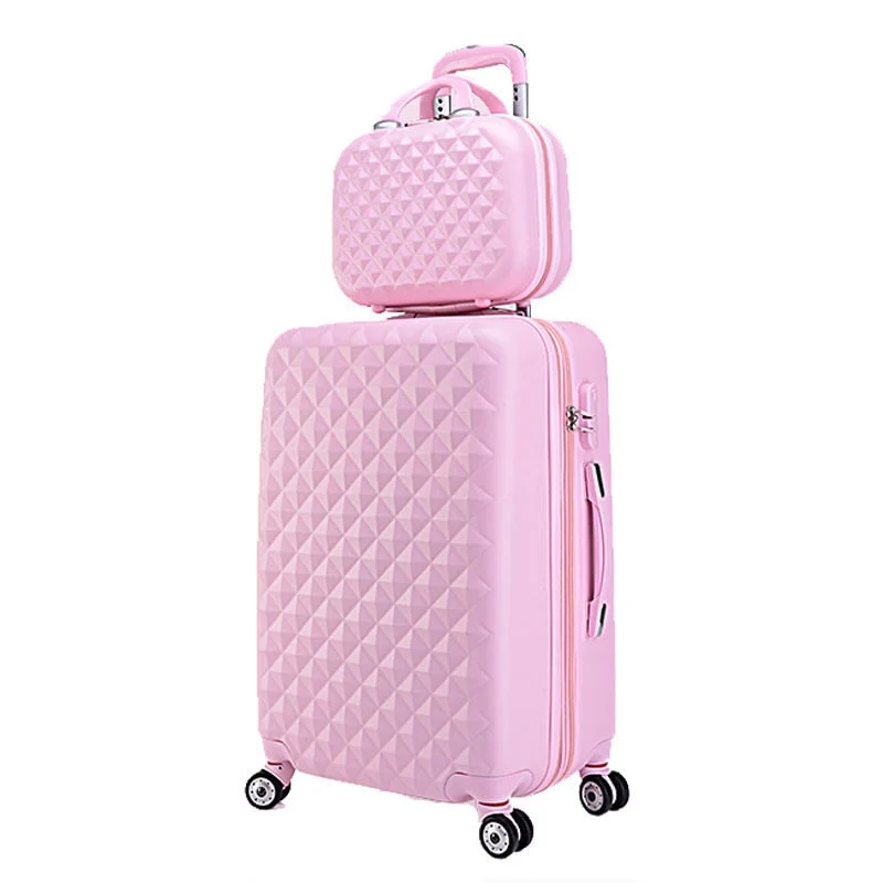 Suitcase for night trips-travel suitcase for lightweight packing-20"+12"Hot Sales Diamond Lines Trolley Suitcase Set/Travell Case Luggage/Pull Rod Trunk Rolling