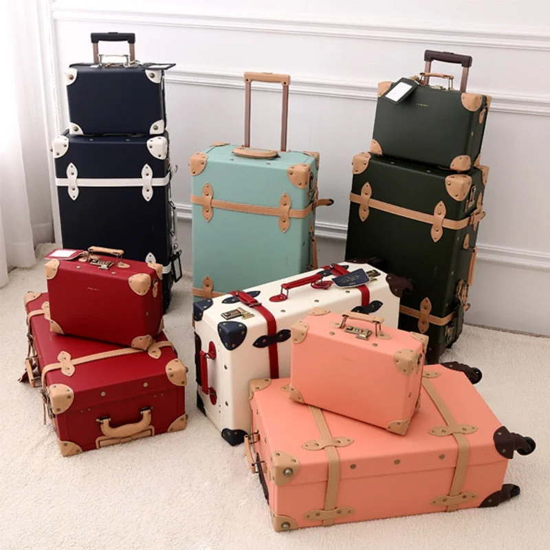 Suitcase for small kits-ultra-durable suitcase-2018 New Pu Travel Luggage Set Suitcase Leather Retro Spinner Wheels Rolling Luggage 3 Colors