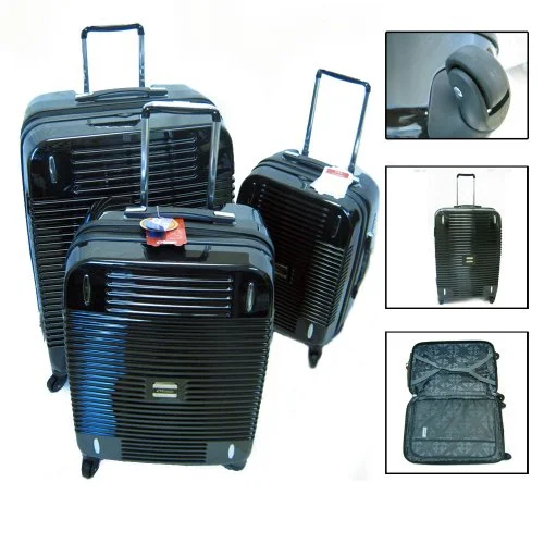 Suitcase with comfy padding-luggage suitcase with travel pouch-3 Pc Luggage Set Suitcases Spinner Bag Rolling Expandable Travel Trolley Black