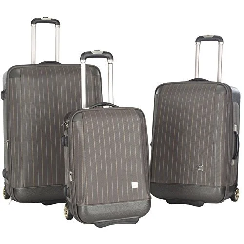 Suitcase with firm locks-travel luggage with zippered compartments-3-Pc Oneonta Luggage Set In Gray