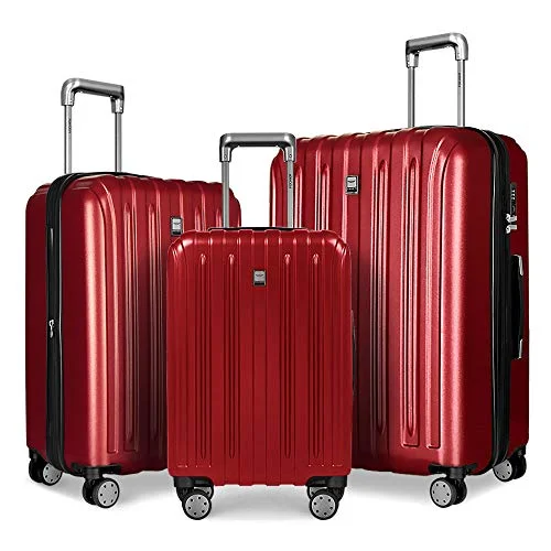 Suitcase for snowy destinations-best lightweight carry-on suitcase-3 Piece Hardshell Luggage Set, Expandable Lightweight Suitcase Sets With Spinner Wheels, TSA Lock (20/24/28 inch), Red