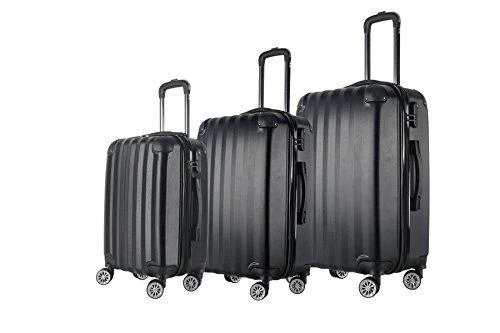 Suitcase with cushioned interior-best suitcase with wheels-3-Piece Hardside Spinner Luggage Set #1331 Black