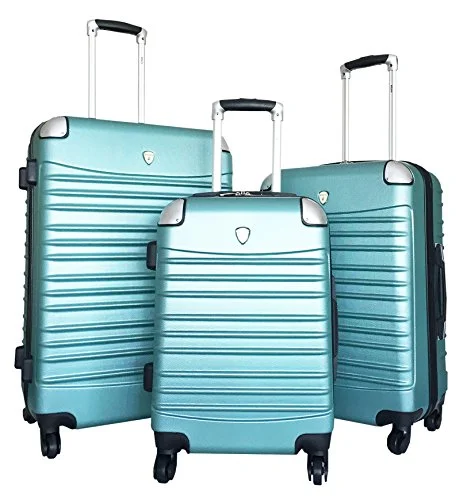 Suitcase for craft kits-kids suitcase with travel tags-3Pc Luggage Set Hardside Rolling 4Wheel Spinner Carryon Travel Case Abs Green Mint