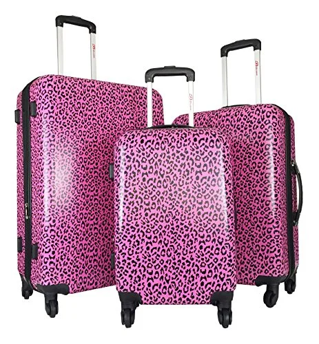 Suitcase with clear top-best expandable luggage suitcase-3Pc Luggage Set Hardside Rolling 4Wheel Spinner Carryon Travel Case Poly Pink Cheetah