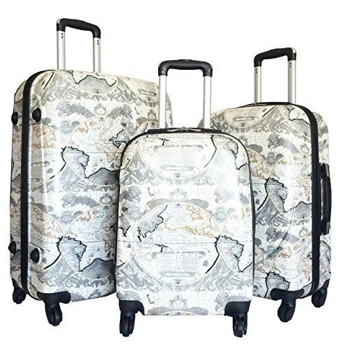 Suitcase with quilt shell-best luggage suitcase for long trips-3Pc Luggage Set Hardside Rolling 4Wheel Spinner Upright Carryon Travel Poly Globe