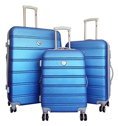 Suitcase for small kits-ultra-durable suitcase-3Pc Luggage Set Suitcase Hardside Rolling 4Wheel Spinner Upright Carryon Travel Blue