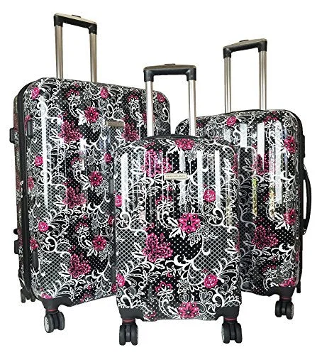 Suitcase with soft grip-business suitcase for overnight trips-3Pc Luggage Set Suitcase Travel Hardside Rolling 4Wheel Spinner Carryon Pink Flowers