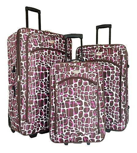 Suitcase with vibrant colors-suitcase for airlines-3Pc Luggage Set Travel Bag Rolling Wheel Carryon Expandable Upright Giraffe Pink