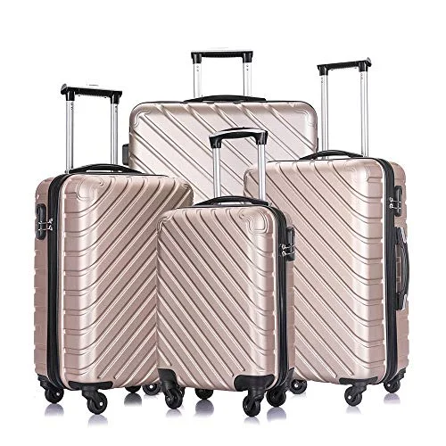 Suitcase with tech compartment-suitcase with rechargeable battery-4 PCS Luggage Sets with Spinner Wheels,Carry On Suitcase,Luggage Hardshell Travel Luggage Sets (Champagne)