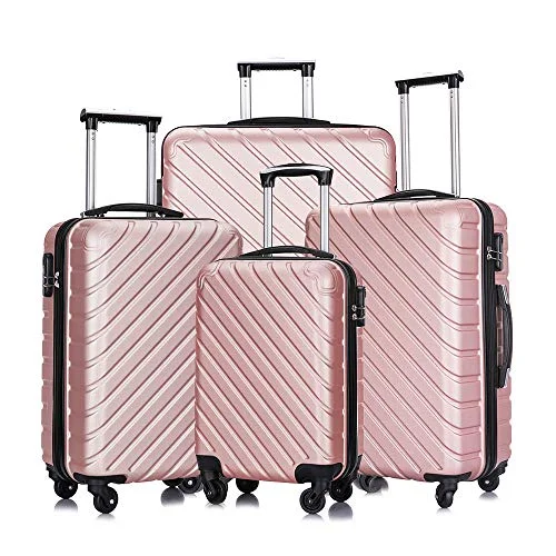 Suitcase with pure look-spinner luggage suitcase-4 Piece Luggage Sets,Travel Suitcase Spinner Hardshell Lightweight w/Free Suitcase Cover& Hanger (Rose Gold, 18 20 24 28 Inch)