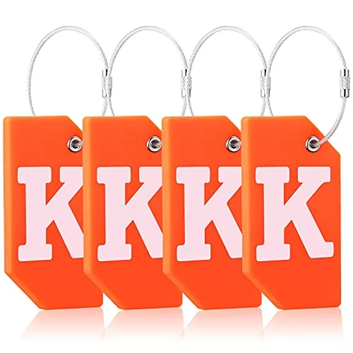 Suitcase for camping kits-premium cabin-size suitcase-4 Pieces Initial Silicone Luggage Tags for Travel Baggage ID Labels Bag Suitcase Tag with Privacy Name Card and Stainless Steel Loop (Letter K)