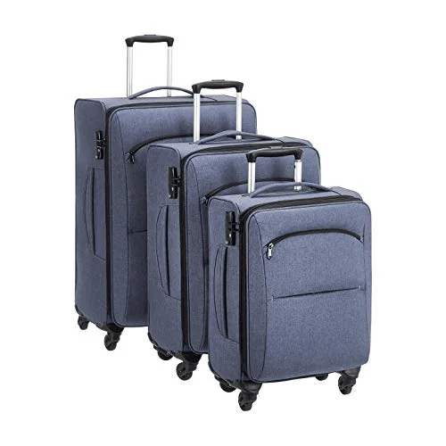 Suitcase for rainy climates-suitcase with handle-Amazon Basics Urban Softside Spinner Luggage, 3-Piece Set, Blue