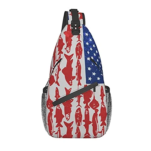 Crossbody fashionable handbag for work-American Flag Fish Sling Bag Crossbody Backpack Shoulder Casual Chest Bags For Travel Gym Sport Hiking